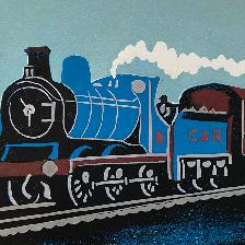 Caladonian 0-6-0 loco. Available as original framed linocut ( 34cm x 28cm ) £70 plus p&p; greetings card £2.75.