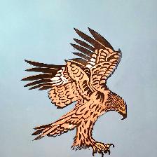 Golden Eagles are birds I am familiar with on the Isle of Mull. This print has a bluish background and involve the use of two lino plates.