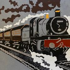 A GWR Grange class loco. One of this class is at the Severn Valley Railway in Bridgnorth. Available as original framed linocut ( 34cm x 28cm ) £70 plus p&p; greetings card £2.75, coaster £4.00.